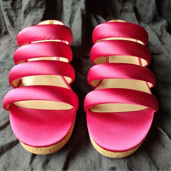 Sam Edelman Puffy Satin Pink Fuschia Strappy Wedge Espadrille Sandals Size 7.5 - Picture 7 of 7